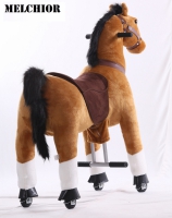Kids-Horse "Melchior" Schaukelpferd auf Rolle, braun mit weißer Flamme und Huf